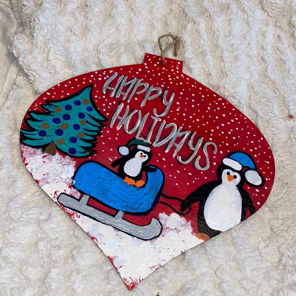 Happy Holidays Sign Hand Painted Fun Decor - Picture 2 of 2